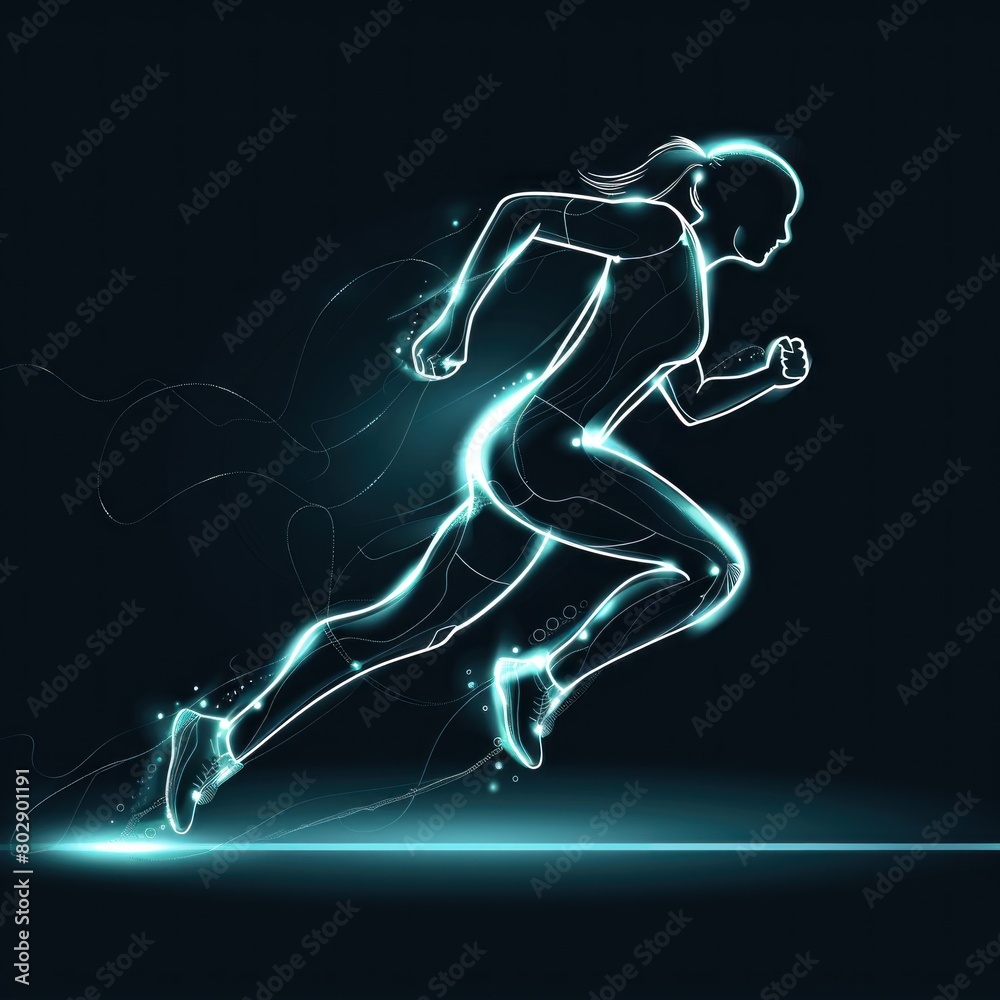 A sleek silhouette of a runner with a glowing track.
