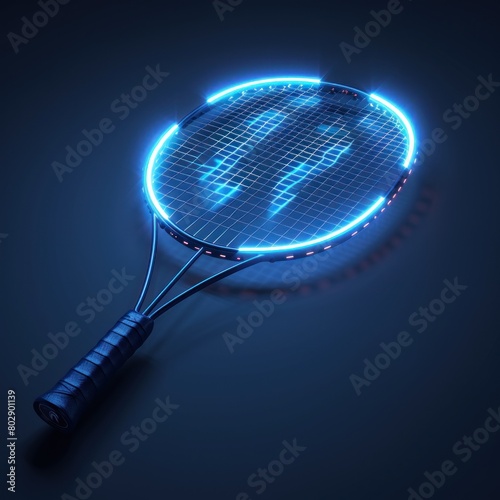 A sleek badminton racket with glowing shuttlecock.