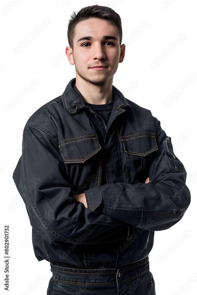 Young man worker in uniform isolated on transparent background Young man worker in uniform isolated on transparent background