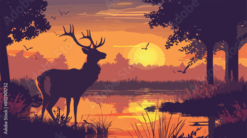 Beautiful deer in wildlife sanctuary Vector style Vector