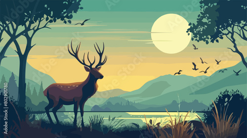 Beautiful deer in wildlife sanctuary Vector style Vector