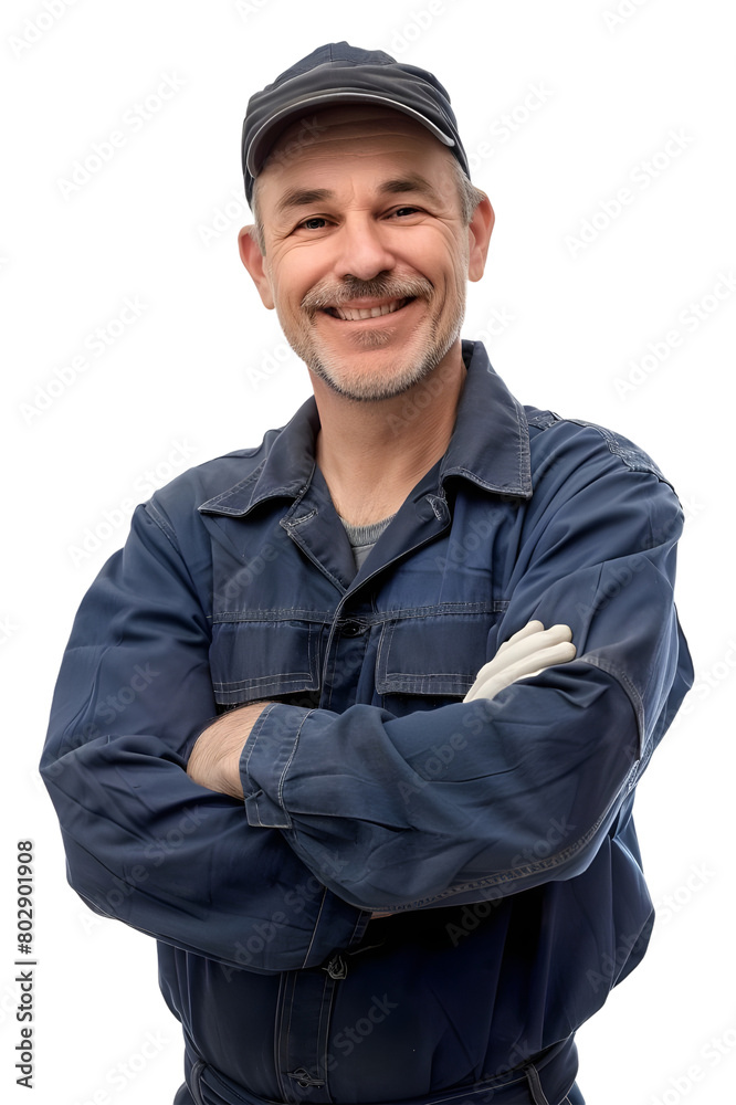 Old man worker in uniform isolated on transparent background Old man worker in uniform isolated on transparent background