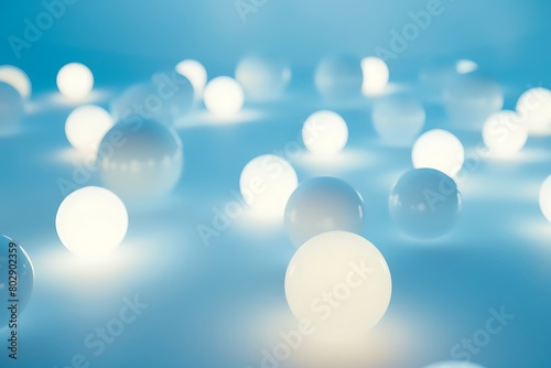 Luminous spheres floating on a serene blue gradient