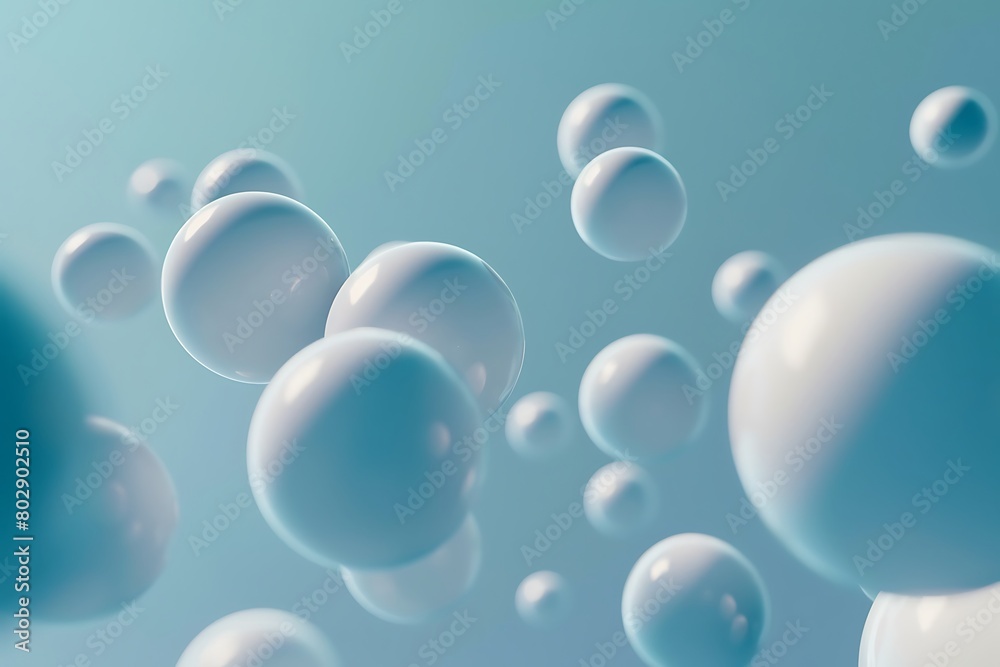 Luminous spheres floating on a serene blue gradient