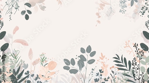 Simple flat illustration of botanical background in delicate pastel colors with space for text for