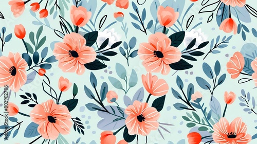 Colorful Flowers Pattern Floral Seamless Design  Vibrant Colors