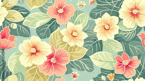 Wallpaper Mural Pastel Floral Pattern With Botanical Elements Colorful Flowers Nature Torontodigital.ca