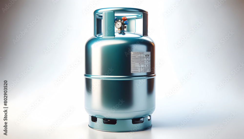 Realistic 3D rendering of highly reflective gas cylinder, Cooking gas cylinder with reflective surface - 3D illustration, Gas LPG cylinder isolated on white background - 3D render Realistic 3D rendering of highly reflective gas cylinder, Cooking gas cylinder with reflective surface - 3D illustration, Gas LPG cylinder isolated on white background - 3D render