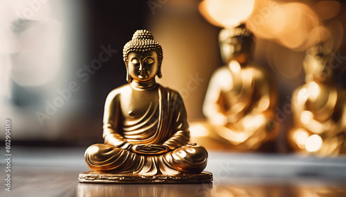 golden buddha statue with blurred background 
