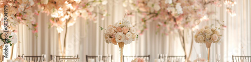 Delicate shades of blush and ivory dance across the canvas, intertwined with whispers of champagne and rose gold, evoking the soft, romantic allure of a moonlit ballroom.
