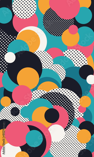 80s 90s seamless retro dot circyle pattern colourful memphis style wallpaper background