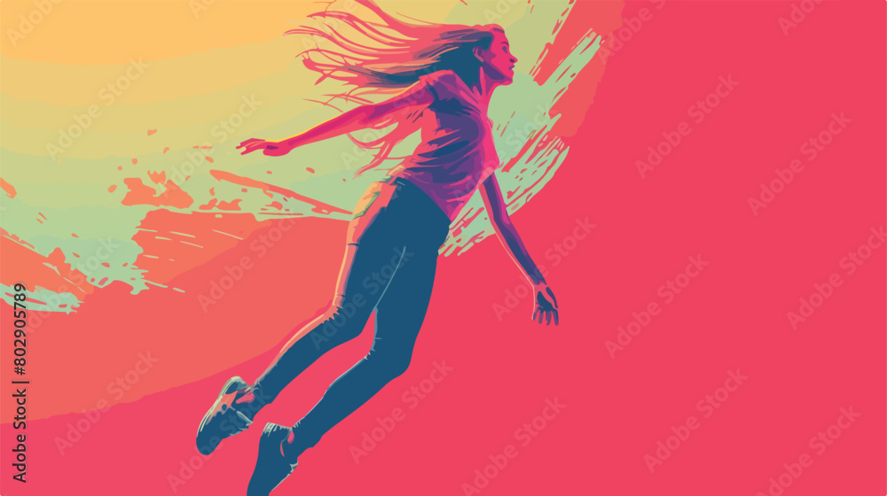 Beautiful jumping young woman on color background Vector
