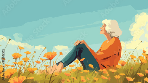 Beautiful mature woman resting outdoors Vector style