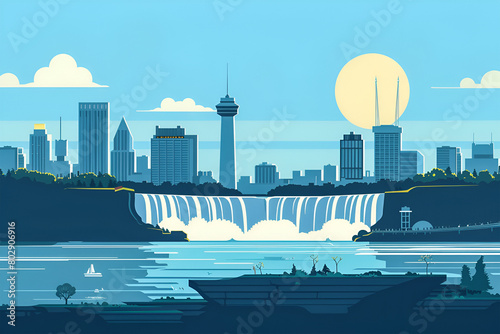 Niagara Falls Ontario flat vector skyline illustration