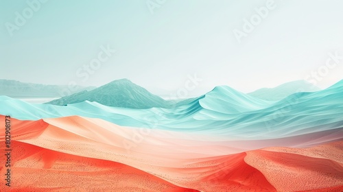 Abstract, minimalist desert scene with surreal color gradients photo