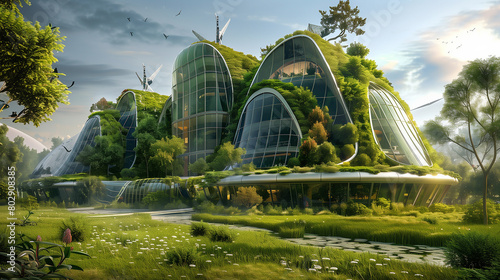 carbon-neutral buildings powered by renewable energy sources. © phairot