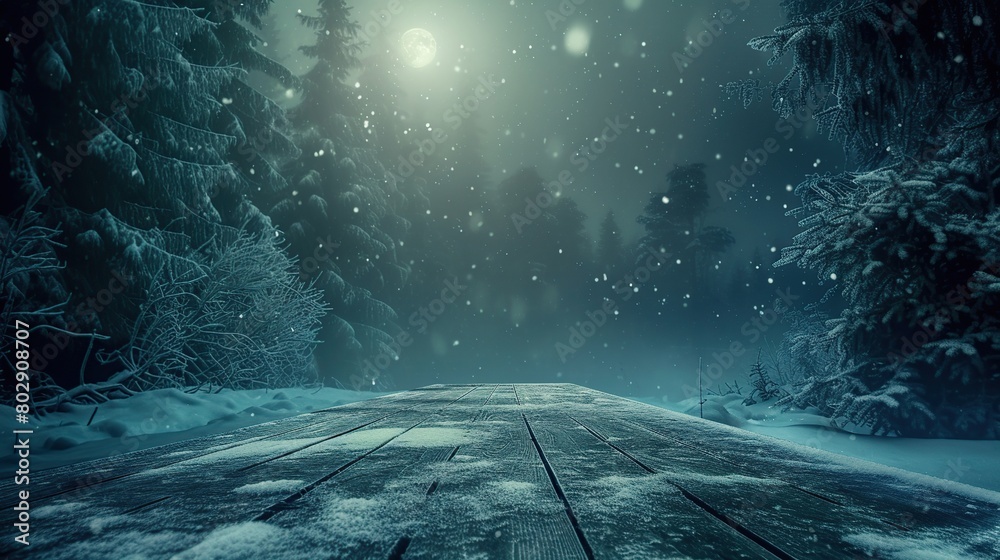 empty winter background for your decoration and dark wooden top place. AI Generative