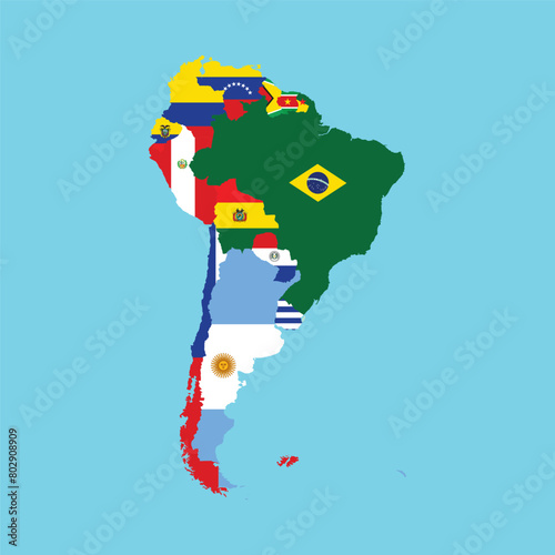 south america map with flag vector