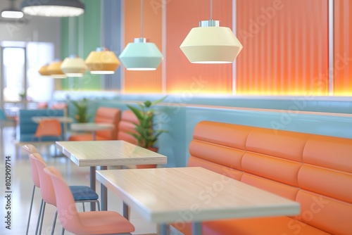 illustration of canteen interior design bokeh style background