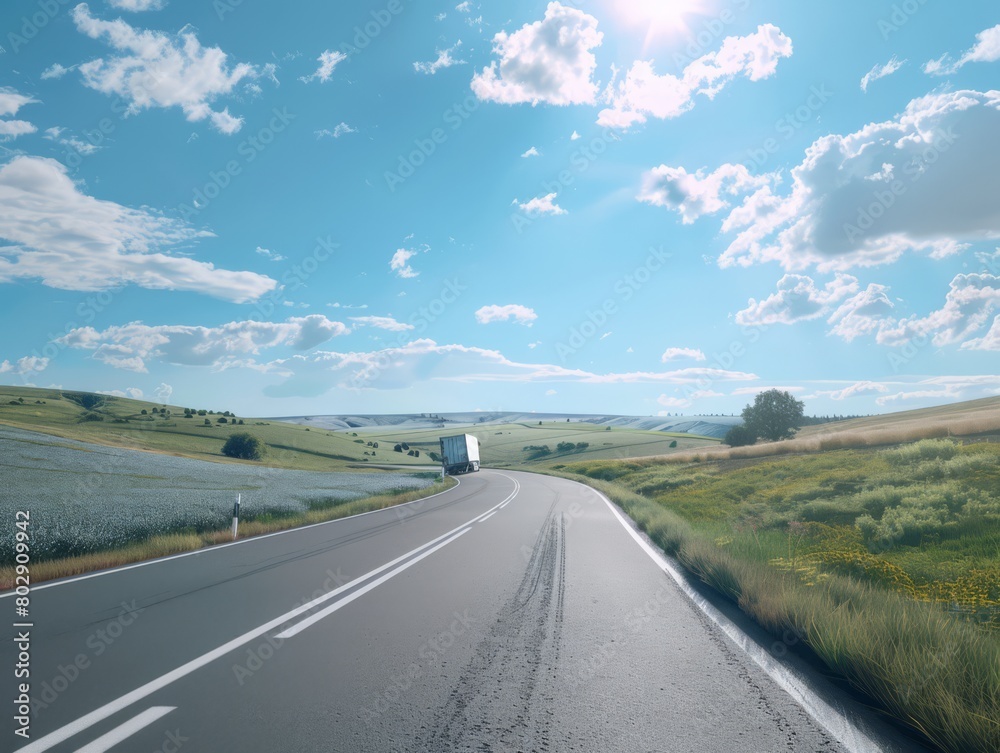 Vehicle, summer, blue sky, landscape, beautiful
