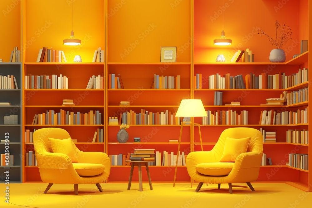 illustration of library interior design