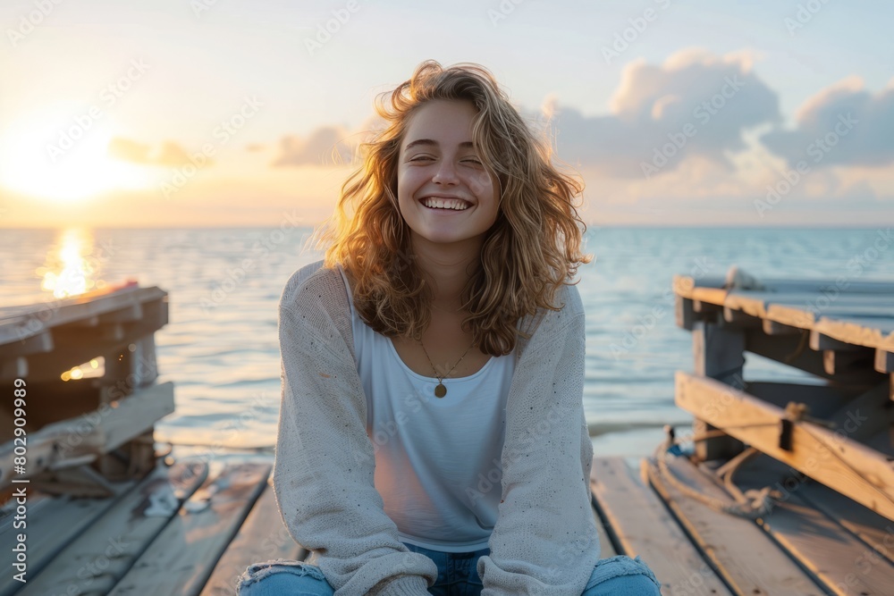 woman smiling on the pier