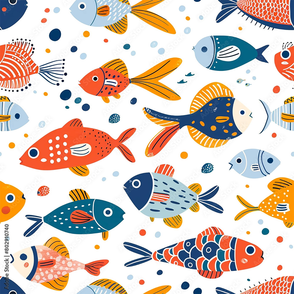 Seamless childish pattern with funny fishes. Creative scandinavian kids texture for fabric, wrapping, textile, wallpaper, apparel. Seamless childish pattern with funny fishes. Creative scandinavian kids texture for fabric, wrapping, textile, wallpaper, apparel.