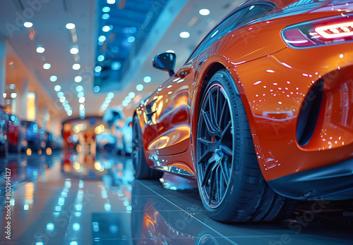 Orange sports car parked in showroom © Vadim
