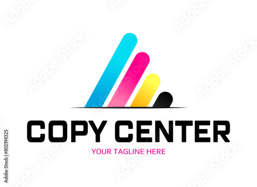 Copy center emblem. Digital print logo design template. Typography modern sign. Polygraphy and print factory. Express press and photocopy.