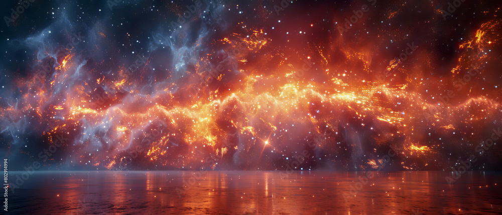 Bright orange and blue galaxy with stars and fire Bright orange and blue galaxy with stars and fire