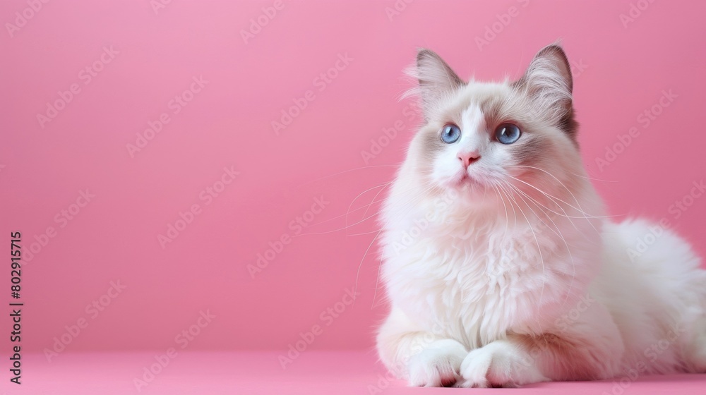 Ragdoll Cat on Colored Background with Ad Space