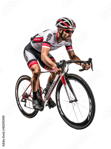 Racing cyclist showing speed and control on a transparent background. Generative AI