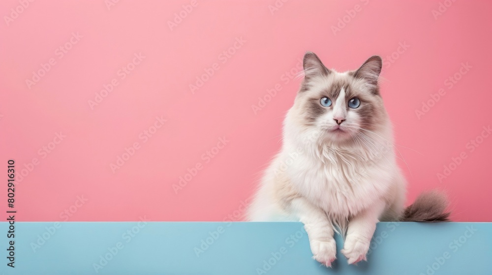 Ragdoll Cat on Colored Background with Ad Space Ragdoll Cat on Colored Background with Ad Space