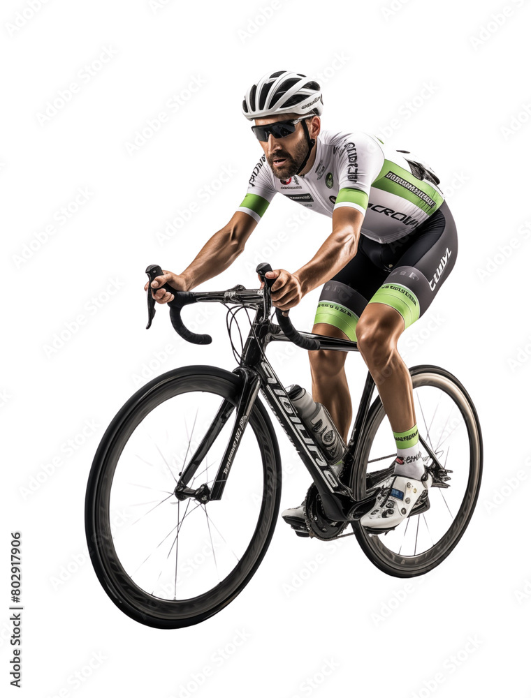Racing cyclist showing speed and control on a transparent background. Generative AI Racing cyclist showing speed and control on a transparent background. Generative AI