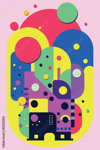 trendy bright color background with geometric shapes and figures