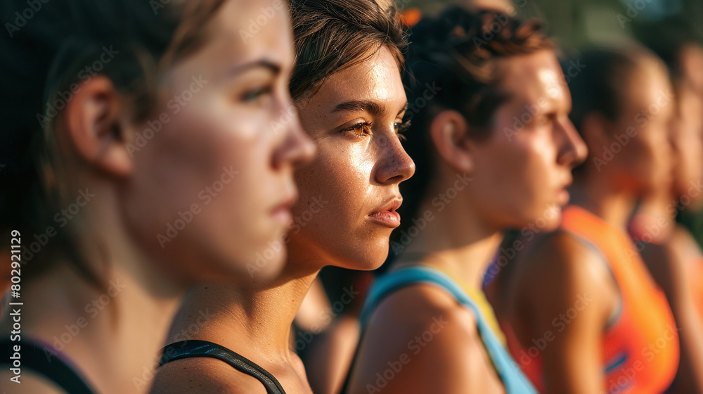 Young slim woman doing sports in the park with other people Young slim woman doing sports in the park with other people