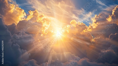 Radiant Sunrise Breaking Through Clouds., the Ascension of Christ, the ascension of Jesus into heaven, a festival celebrated by Christians.