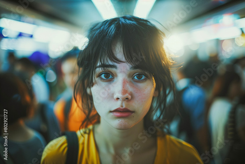 AI generated illustration of a young woman feeling socially anxious
