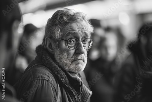 AI generated illustration of an elderly man displaying signs of social anxiety disorder