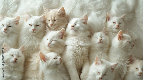 a lot of white cats sleeping on the soft fur