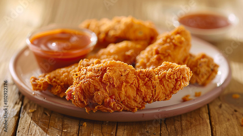 Popeyes chicken tenders, perfectly seasoned and crunchy, with a side of zesty dipping sauce.