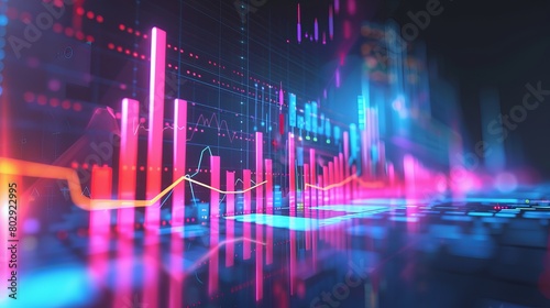 3D chart and trend graph arrow symbolizing data analysis in financial and stock market contexts. Vector concept illustration. © Elchin Abilov