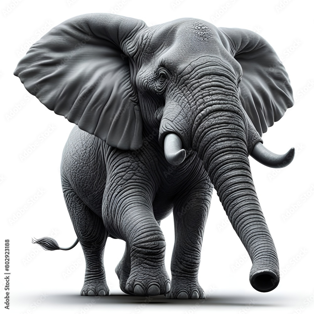 Elephant strolling against a white backdrop