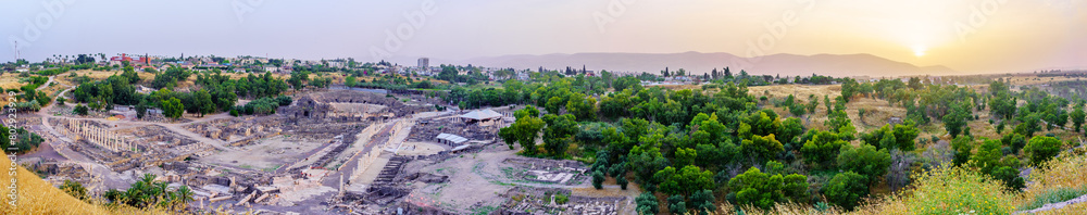 Sunset panoramic the ruins of ancient city of Bet Shean Sunset panoramic the ruins of ancient city of Bet Shean