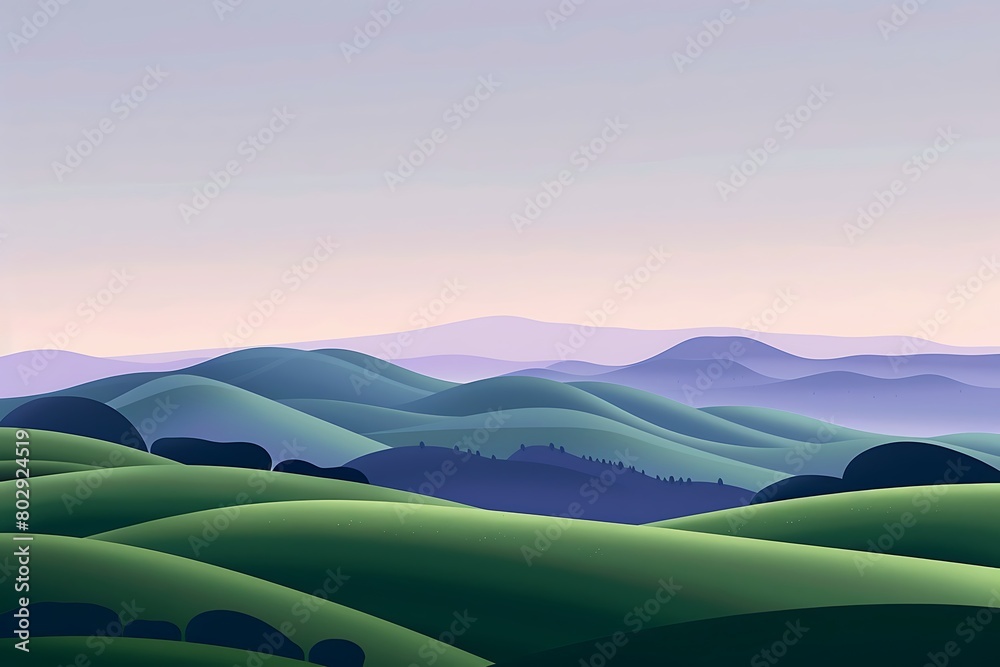 Simplified depiction of rolling hills at twilight