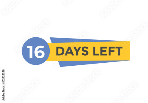 16 days to go countdown template. 16 day Countdown left days banner design. 16 Days left countdown timer  © creativeKawsar