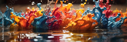 3:1 banner. Colorful Water Splashes. Perfect for: Graphic Design, Backgrounds, Artistic Concepts.