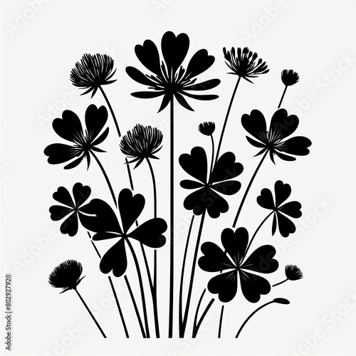 black silhouette of clover, floral pattern, photo