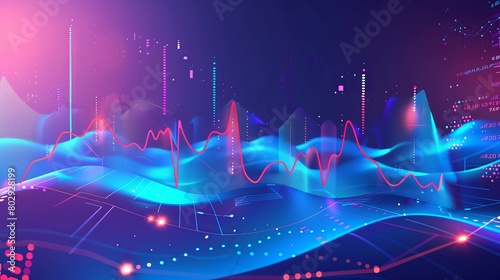 Dynamic online graphics depicting trade arrows and exchange price charts against a realistic 3D design backdrop. Illustration reflecting growth, changes in value, and trading activities. photo