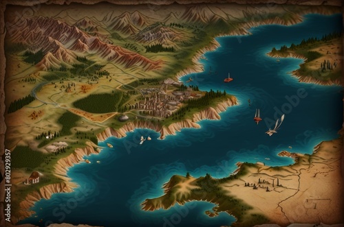 Fantasy 3d map of a fictional continent